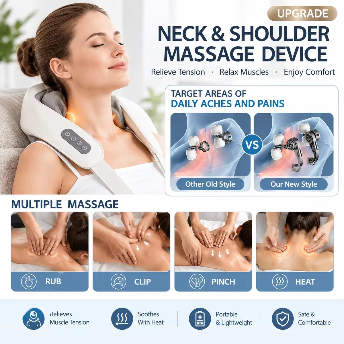 New 2026 Brushless Motor Neck and Shoulder Massager Wireless Shoulder and Back Kneading Massage Shawl Neck Masajeador