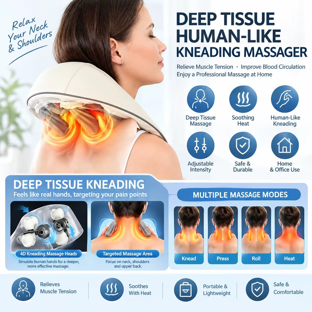 New 2026 Brushless Motor Neck and Shoulder Massager Wireless Shoulder and Back Kneading Massage Shawl Neck Masajeador
