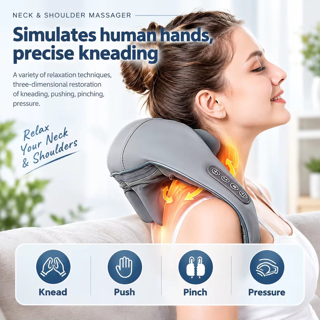 New 2026 Brushless Motor Neck and Shoulder Massager Wireless Shoulder and Back Kneading Massage Shawl Neck Masajeador