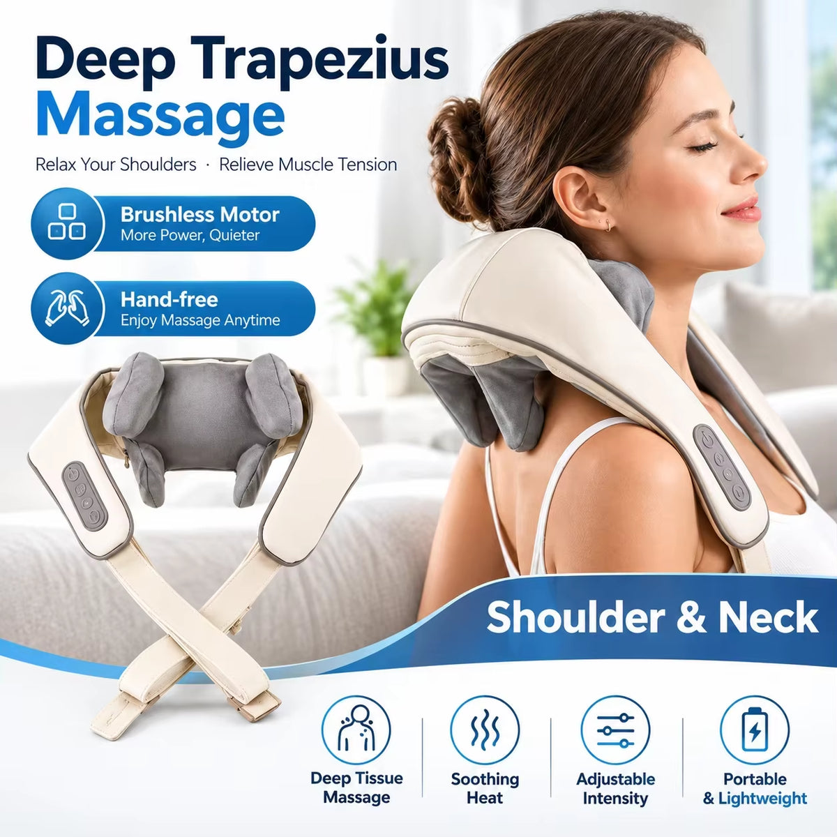 New 2026 Brushless Motor Neck and Shoulder Massager Wireless Shoulder and Back Kneading Massage Shawl Neck Masajeador