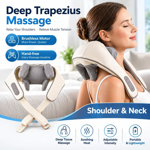 New 2026 Brushless Motor Neck and Shoulder Massager Wireless Shoulder and Back Kneading Massage Shawl Neck Masajeador